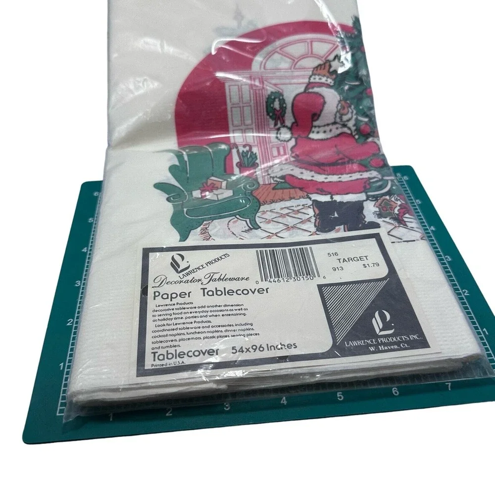 Lawrence‎ Products Vintage Christmas Santa Paper Tablecover 54x96 New Sealed USA